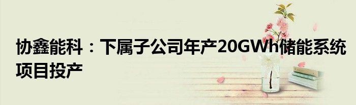协鑫能科:下属子公司年产20GWh储能系统项目投产