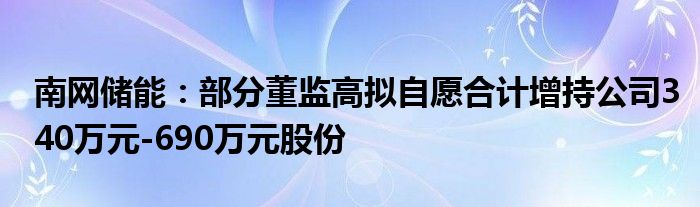 南网储能:部分董监高拟自愿合计增持公司340万元-690万元股份