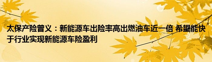 太保产险曾义:新能源车出险率高出燃油车近一倍 希望能快于行业实现新能源车险盈利