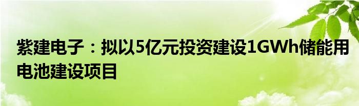 紫建电子：拟以5亿元投资建设1GWh储能用电池建设项目