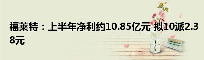 福莱特:上半年净利约10.85亿元 拟10派2.38元