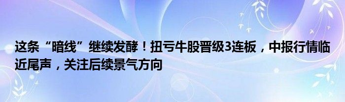 这条“暗线”继续发酵!扭亏牛股晋级3连板,中报行情临近尾声,关注后续景气方向