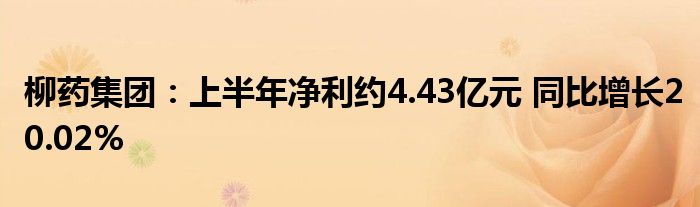 柳药集团:上半年净利约4.43亿元 同比增长20.02%