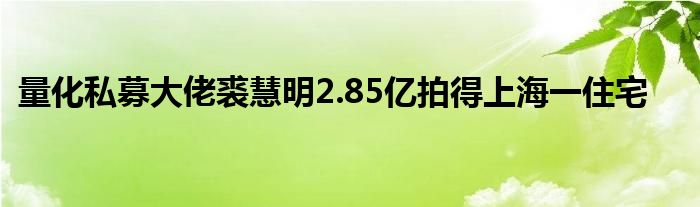 量化私募大佬裘慧明2.85亿拍得上海一住宅