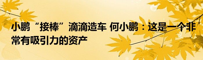 小鹏“接棒”滴滴造车 何小鹏:这是一个非常有吸引力的资产