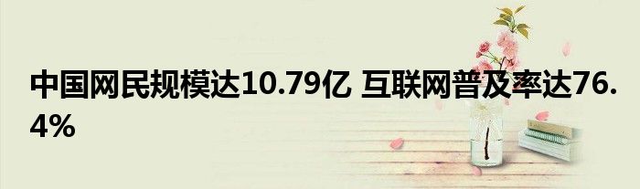 中国网民规模达10.79亿 互联网普及率达76.4%