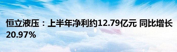 恒立液压:上半年净利约12.79亿元 同比增长20.97%