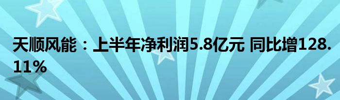 天顺风能:上半年净利润5.8亿元 同比增128.11%