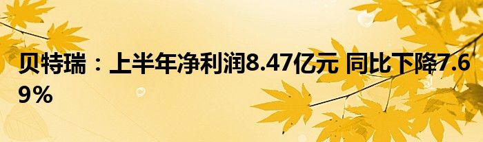 贝特瑞:上半年净利润8.47亿元 同比下降7.69%