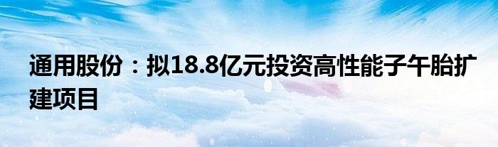 通用股份:拟18.8亿元投资高性能子午胎扩建项目