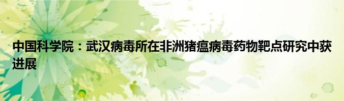 中国科学院:武汉病毒所在非洲猪瘟病毒药物靶点研究中获进展