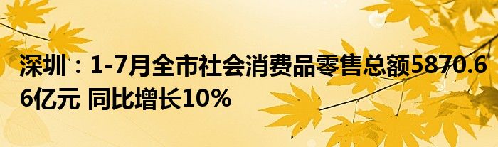 深圳:1-7月全市社会消费品零售总额5870.66亿元 同比增长10%