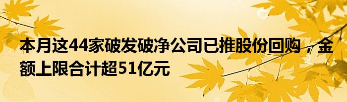 本月这44家破发破净公司已推股份回购,金额上限合计超51亿元