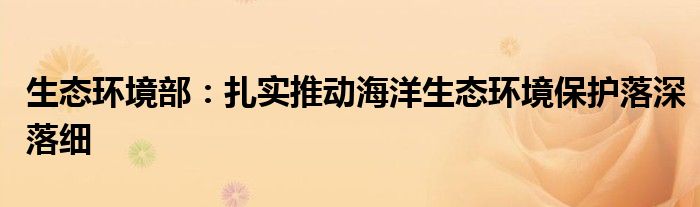 生态环境部:扎实推动海洋生态环境保护落深落细