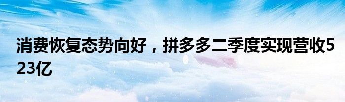 消费恢复态势向好,拼多多二季度实现营收523亿