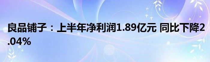 良品铺子:上半年净利润1.89亿元 同比下降2.04%