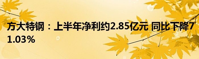 方大特钢:上半年净利约2.85亿元 同比下降71.03%