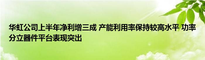 华虹公司上半年净利增三成 产能利用率保持较高水平 功率分立器件平台表现突出