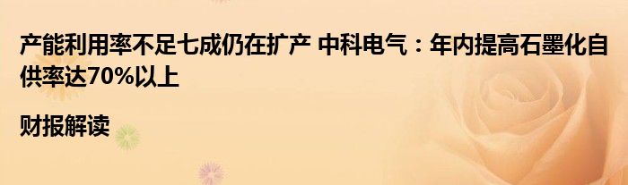产能利用率不足七成仍在扩产 中科电气:年内提高石墨化自供率达70%以上|财报解读