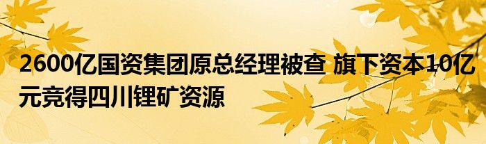 2600亿国资集团原总经理被查 旗下资本10亿元竞得四川锂矿资源