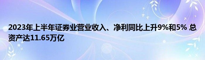 2023年上半年证券业营业收入、净利同比上升9%和5% 总资产达11.65万亿