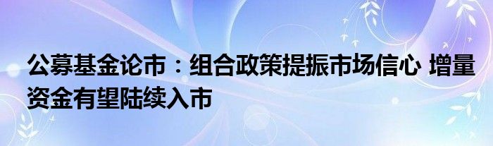 公募基金论市:组合政策提振市场信心 增量资金有望陆续入市