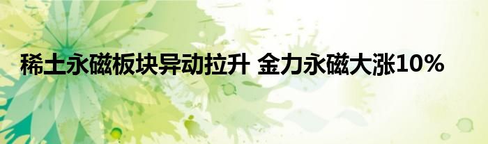 稀土永磁板块异动拉升 金力永磁大涨10%