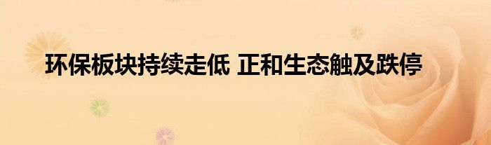 环保板块持续走低 正和生态触及跌停