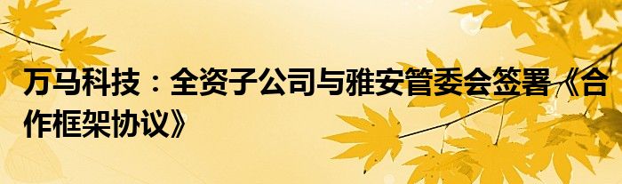 万马科技:全资子公司与雅安管委会签署《合作框架协议》