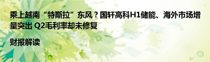 乘上越南“特斯拉”东风?国轩高科H1储能、海外市场增量突出 Q2毛利率却未修复|财报解读