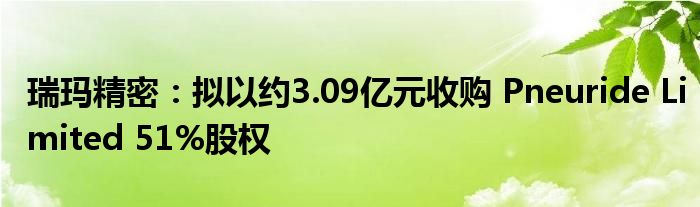 瑞玛精密:拟以约3.09亿元收购 Pneuride Limited 51%股权