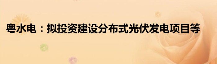 粤水电:拟投资建设分布式光伏发电项目等