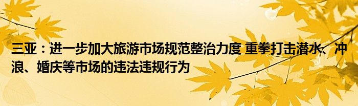 三亚:进一步加大旅游市场规范整治力度 重拳打击潜水、冲浪、婚庆等市场的违法违规行为