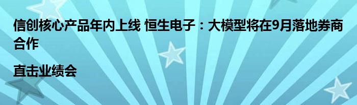 信创核心产品年内上线 恒生电子:大模型将在9月落地券商合作|直击业绩会