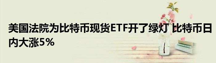 美国法院为比特币现货ETF开了绿灯 比特币日内大涨5%