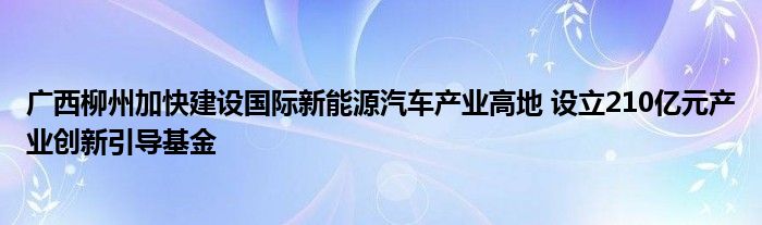 广西柳州加快建设国际新能源汽车产业高地 设立210亿元产业创新引导基金