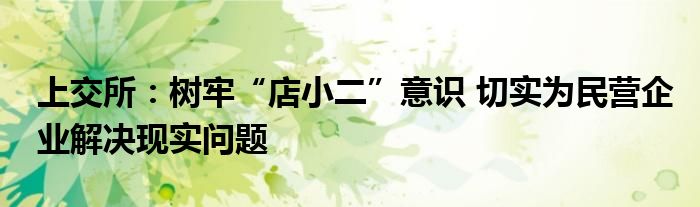 上交所:树牢“店小二”意识 切实为民营企业解决现实问题