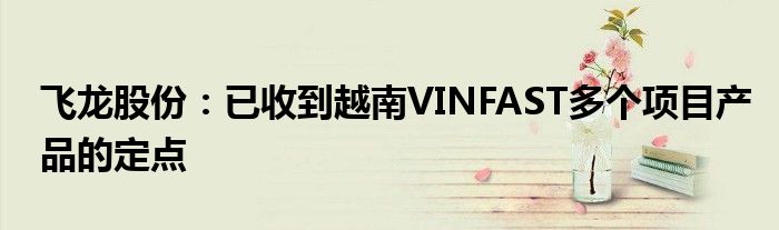 飞龙股份:已收到越南VINFAST多个项目产品的定点