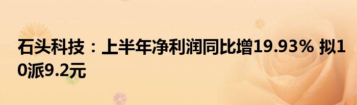 石头科技:上半年净利润同比增19.93% 拟10派9.2元