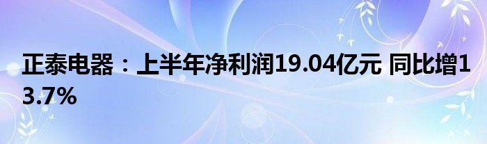 正泰电器:上半年净利润19.04亿元 同比增13.7%