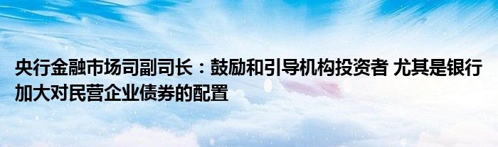 央行金融市场司副司长:鼓励和引导机构投资者 尤其是银行加大对民营企业债券的配置