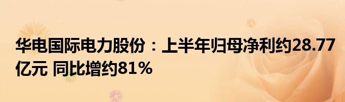 华电国际电力股份:上半年归母净利约28.77亿元 同比增约81%