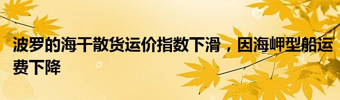 波罗的海干散货运价指数下滑,因海岬型船运费下降