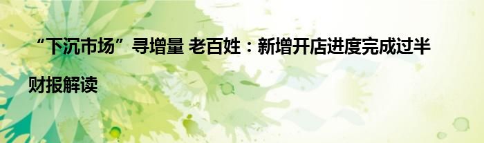 “下沉市场”寻增量 老百姓:新增开店进度完成过半|财报解读