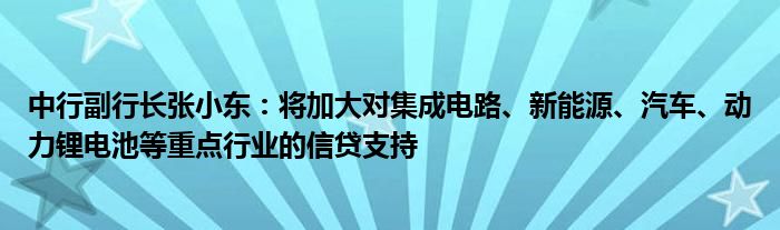 中行副行长张小东:将加大对集成电路、新能源、汽车、动力锂电池等重点行业的信贷支持