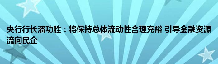 央行行长潘功胜:将保持总体流动性合理充裕 引导金融资源流向民企