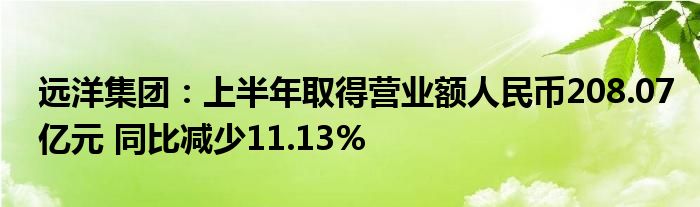 远洋集团:上半年取得营业额人民币208.07亿元 同比减少11.13%