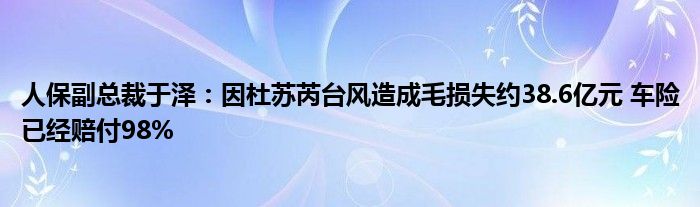 人保副总裁于泽:因杜苏芮台风造成毛损失约38.6亿元 车险已经赔付98%