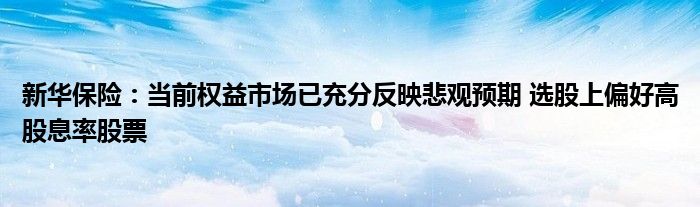 新华保险:当前权益市场已充分反映悲观预期 选股上偏好高股息率股票