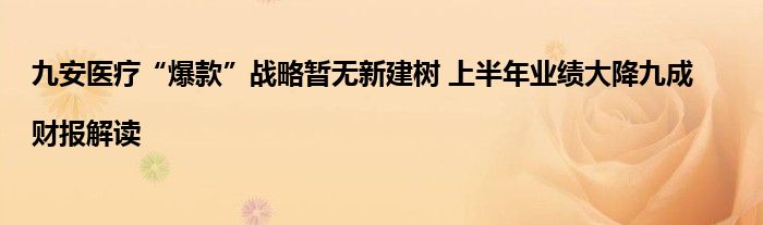 九安医疗“爆款”战略暂无新建树 上半年业绩大降九成|财报解读